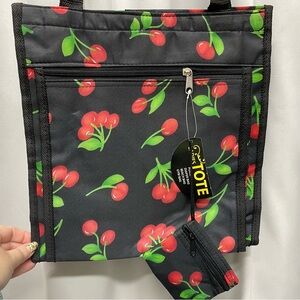 Cherry tote bag y2k black gym diaper purse beach bag new with tags